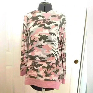 JUSTICE camo pink gray white long sleeve knit hoodie youth 14-16